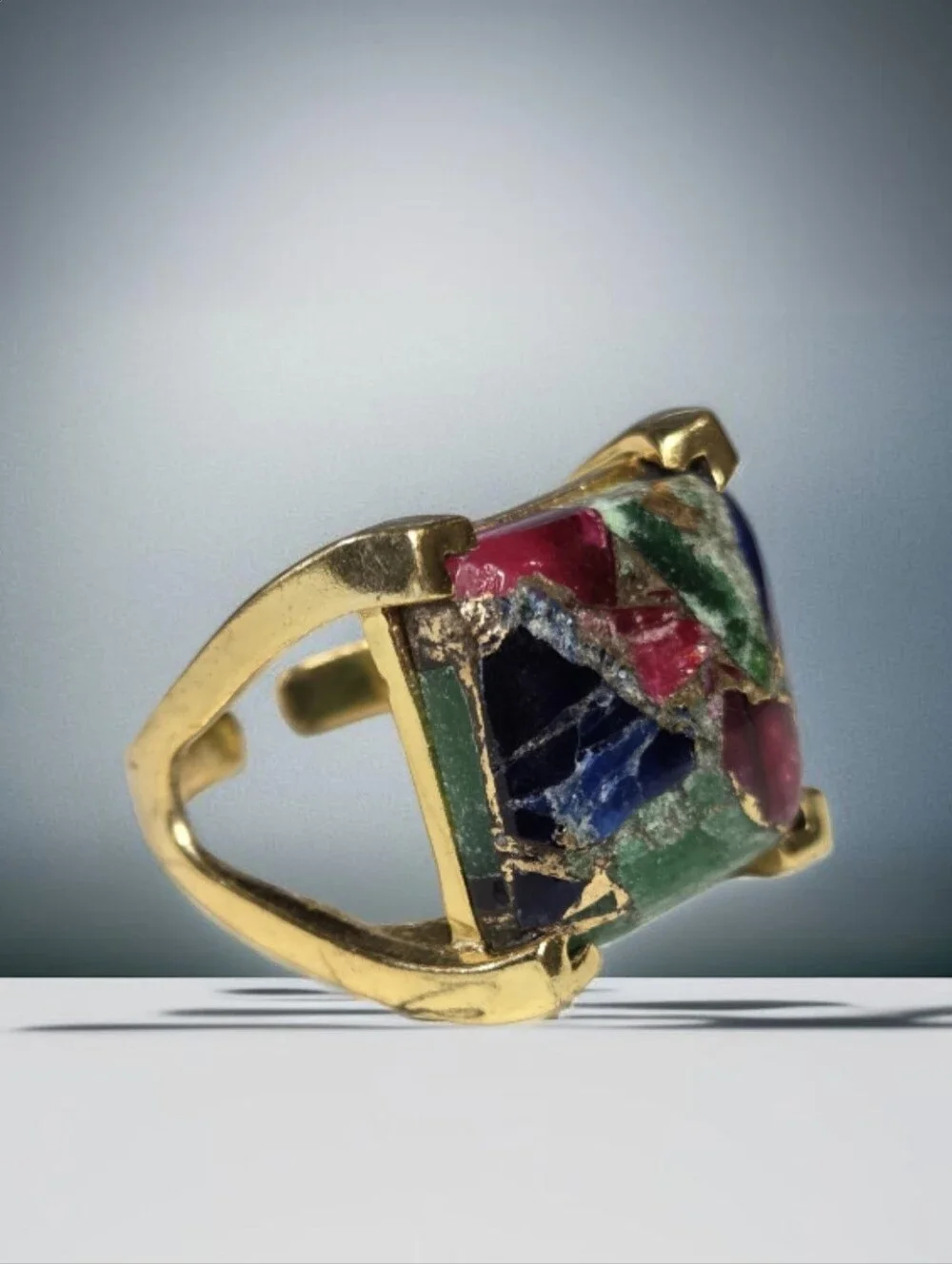18k Gold Plated Artisan Mohave Turquoise Statement Ring